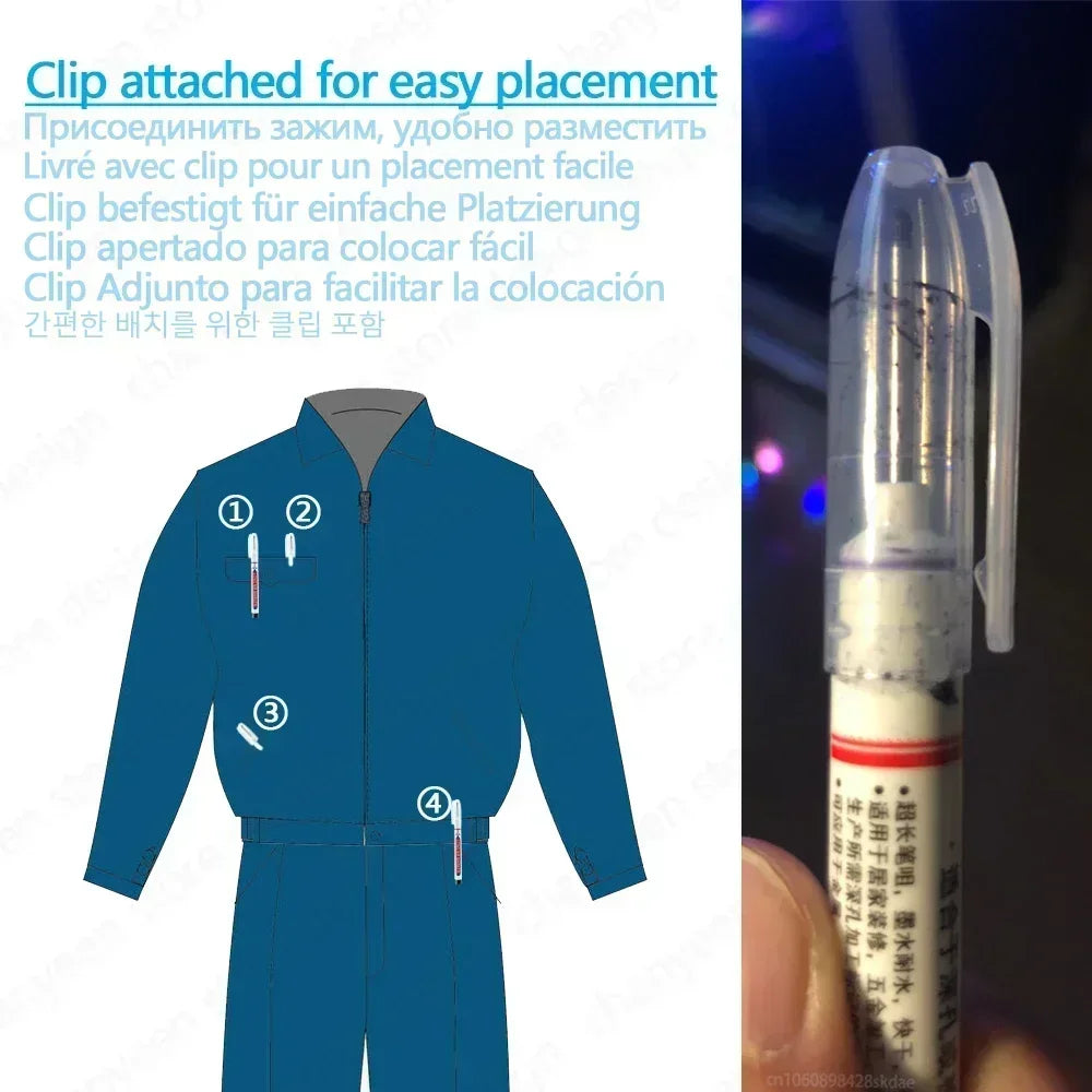 Diagramm, das zeigt, wie man eine Schnalle für eine einfache Befestigung an einem blauen Kleidungsstück anbringt.