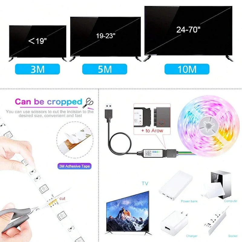 USB-Powered RGB LED Strip Lights with App & Remote Control