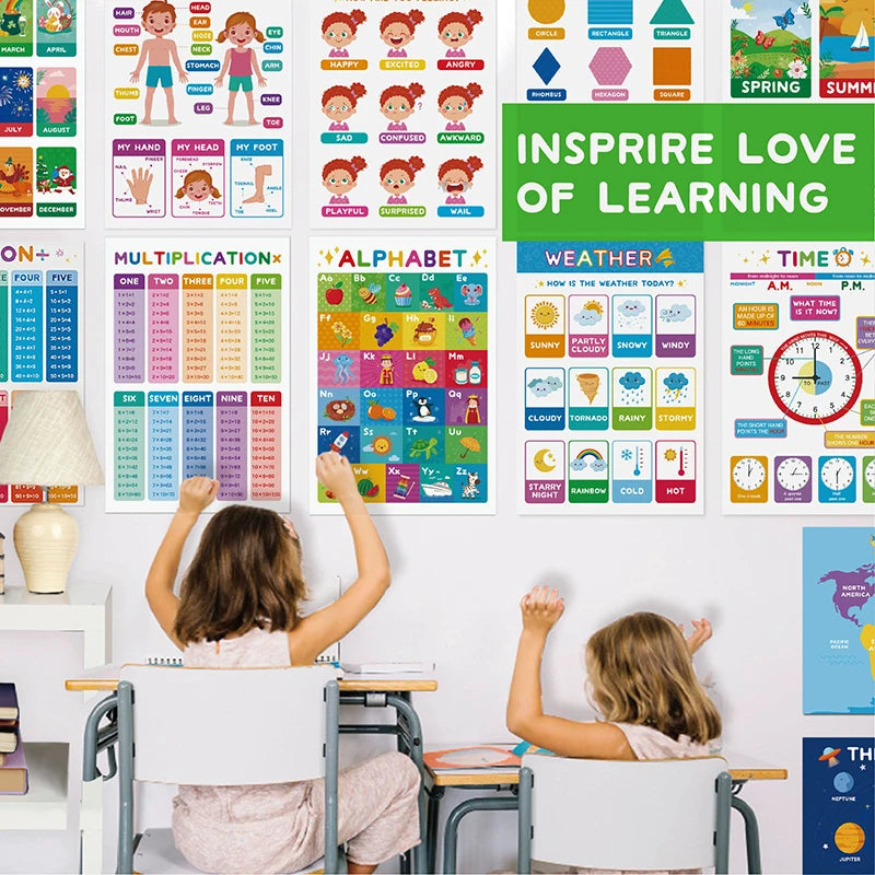 18-Piece Educational Poster Set for Toddlers & Preschoolers