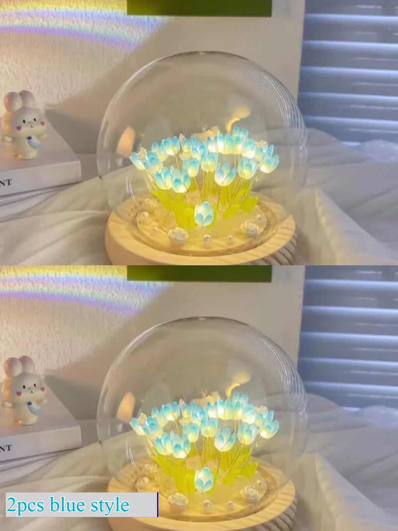 Tulpen-LED-Nachtlicht mit Glaskuppel