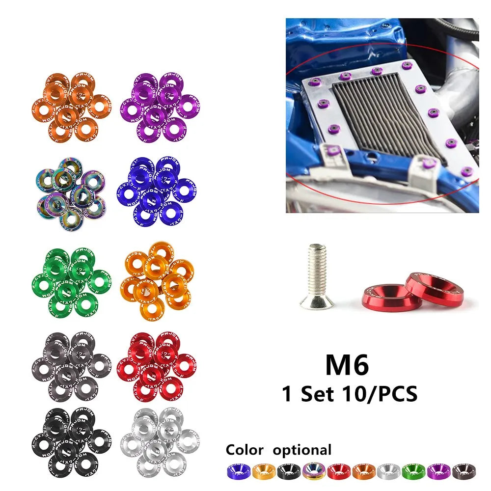 Aluminum Concave Fender Washer Screw Kit (10-Pack) for Automotive Use