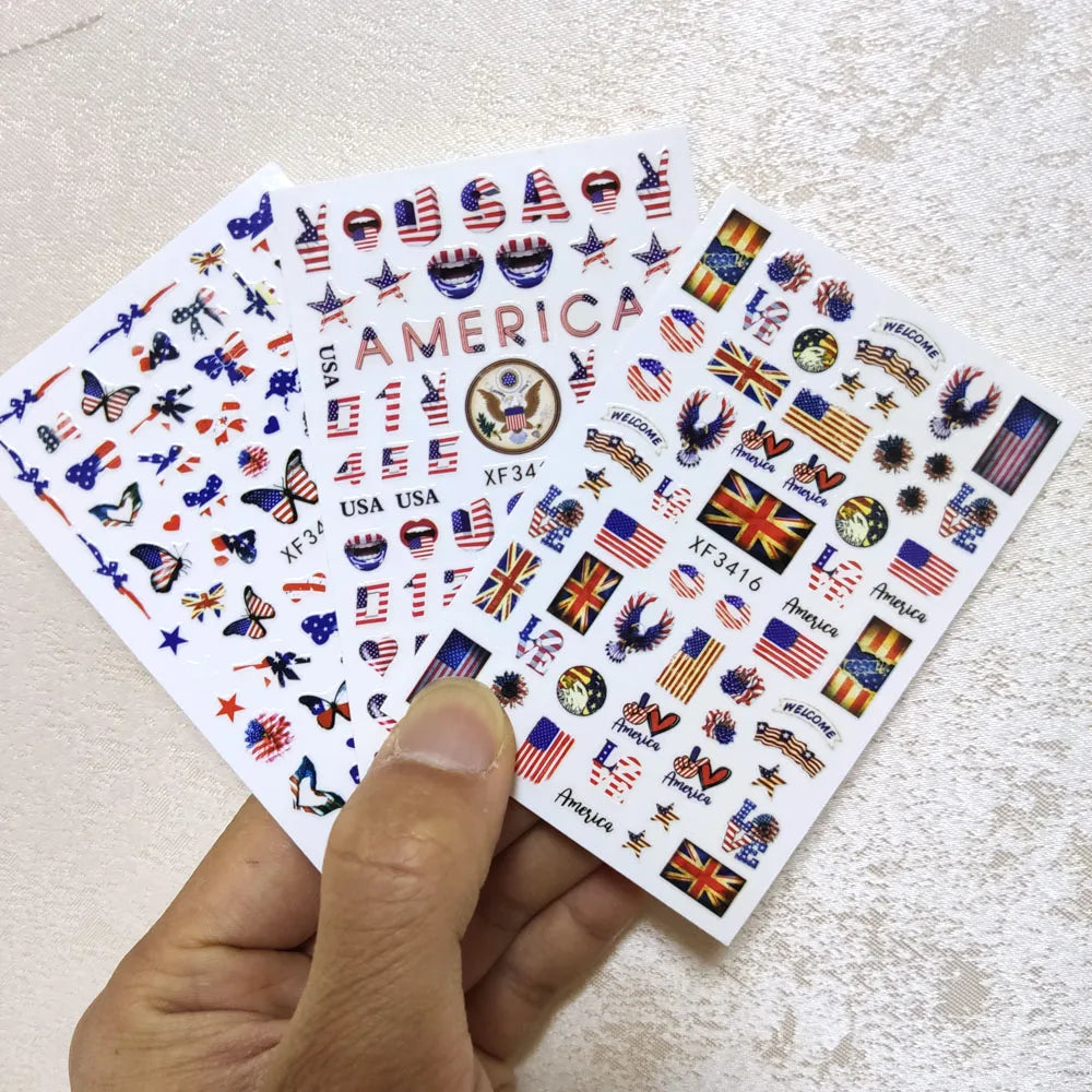Patriotic American Flag Nail Art Stickers