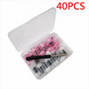 A clear plastic kit containing 40 rubber screw patches and a screwdriver for emergency tire repair.