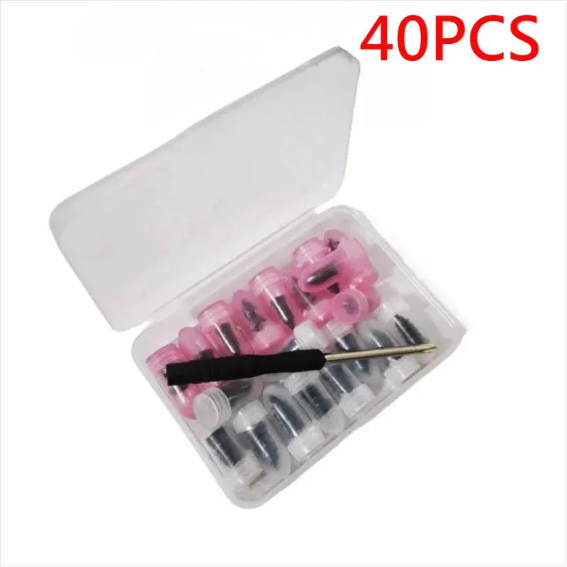A clear plastic kit containing 40 rubber screw patches and a screwdriver for emergency tire repair.