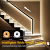 LED wide-angle sensing light strip illuminating a staircase with a modern design