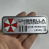A silver aluminum alloy sticker with a red and white umbrella design and text indicating Hive Parking Level 3