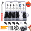 An assortment of 100 auto trim clips and a fastener remover tool in an acrylic case.