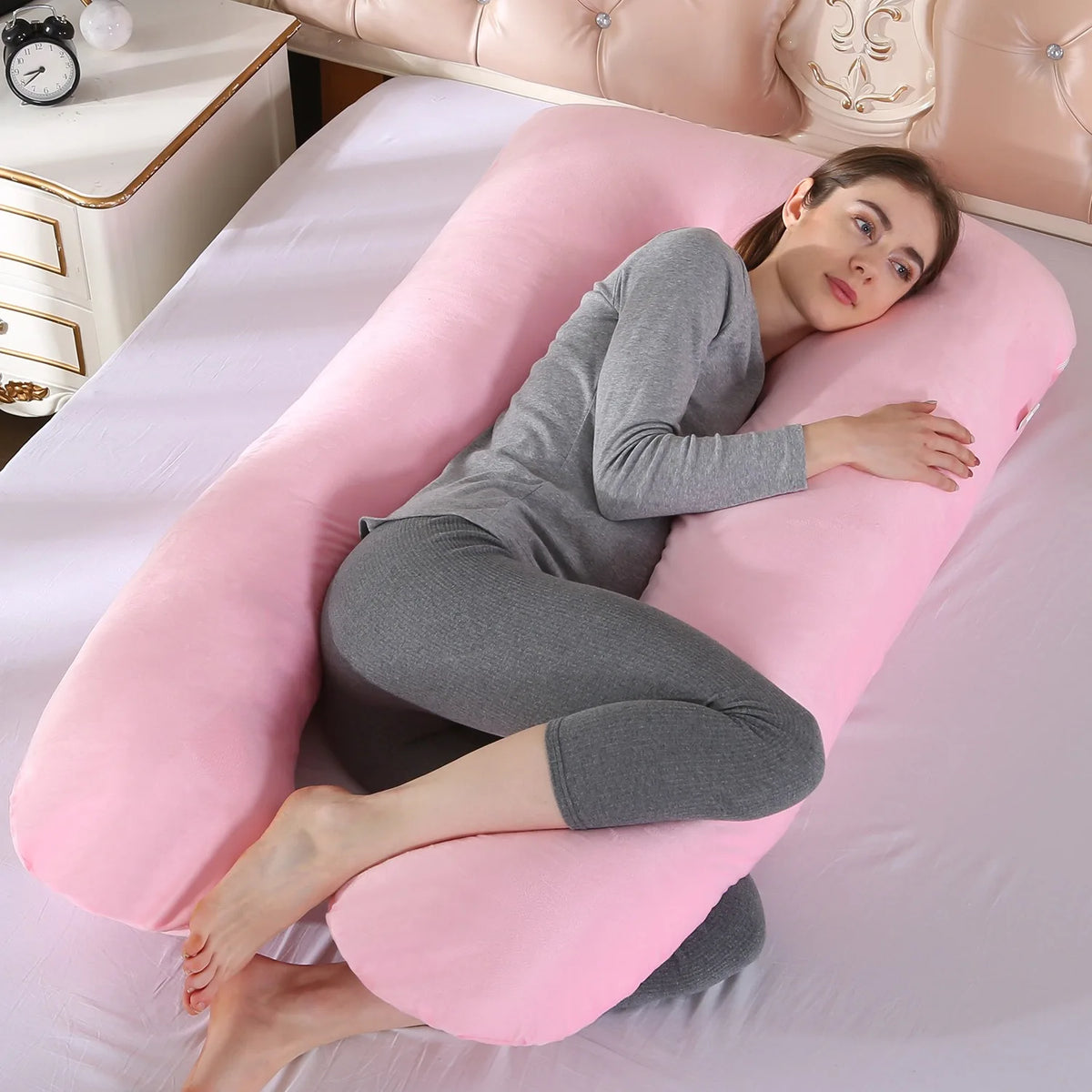 U-Shaped Full Body Pregnancy Pillow with Removable Velvet Cover