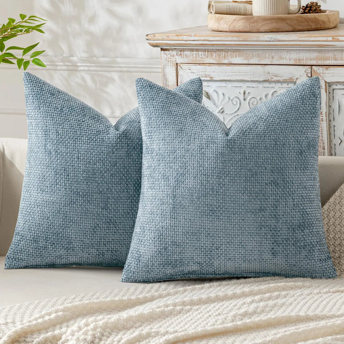 Chenille Knitted Throw Pillow Covers (Set of 2) – Soft Solid Color Cushion Cases for Sofa, Chair, and Car
