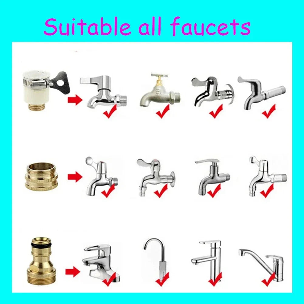A collection of various faucet adapters and taps for universal use.