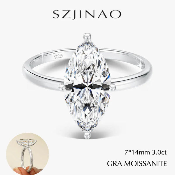 Marquise Cut Moissanite Engagement Ring in Sterling Silver