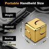 A gold-colored alloy metal fidget cube with a bearing shown next to specifications for weight, material, and bearing type.