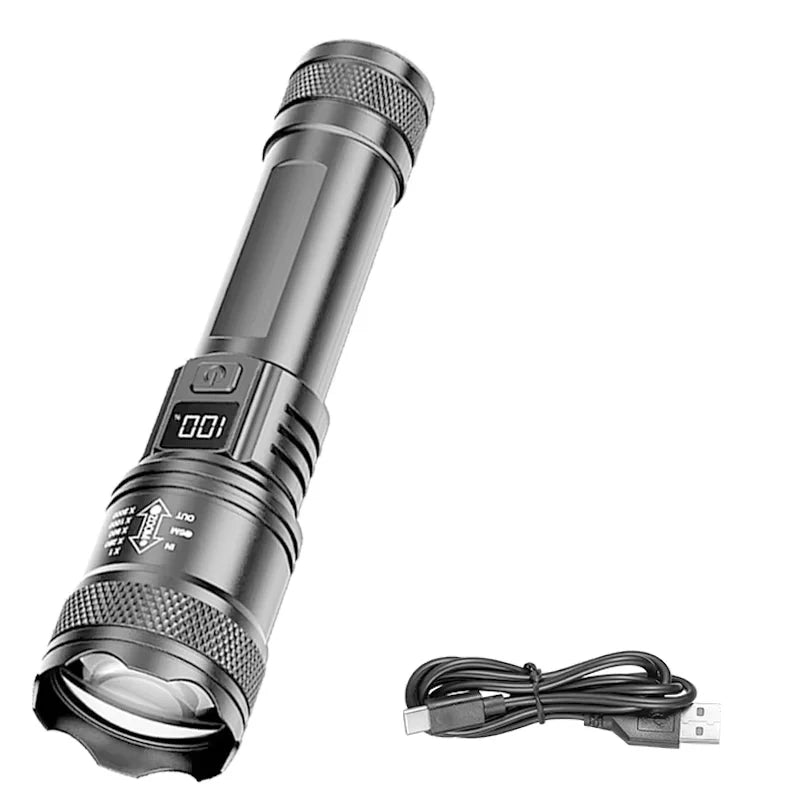 Rechargeable LED Flashlight with LCD Display and Zoom