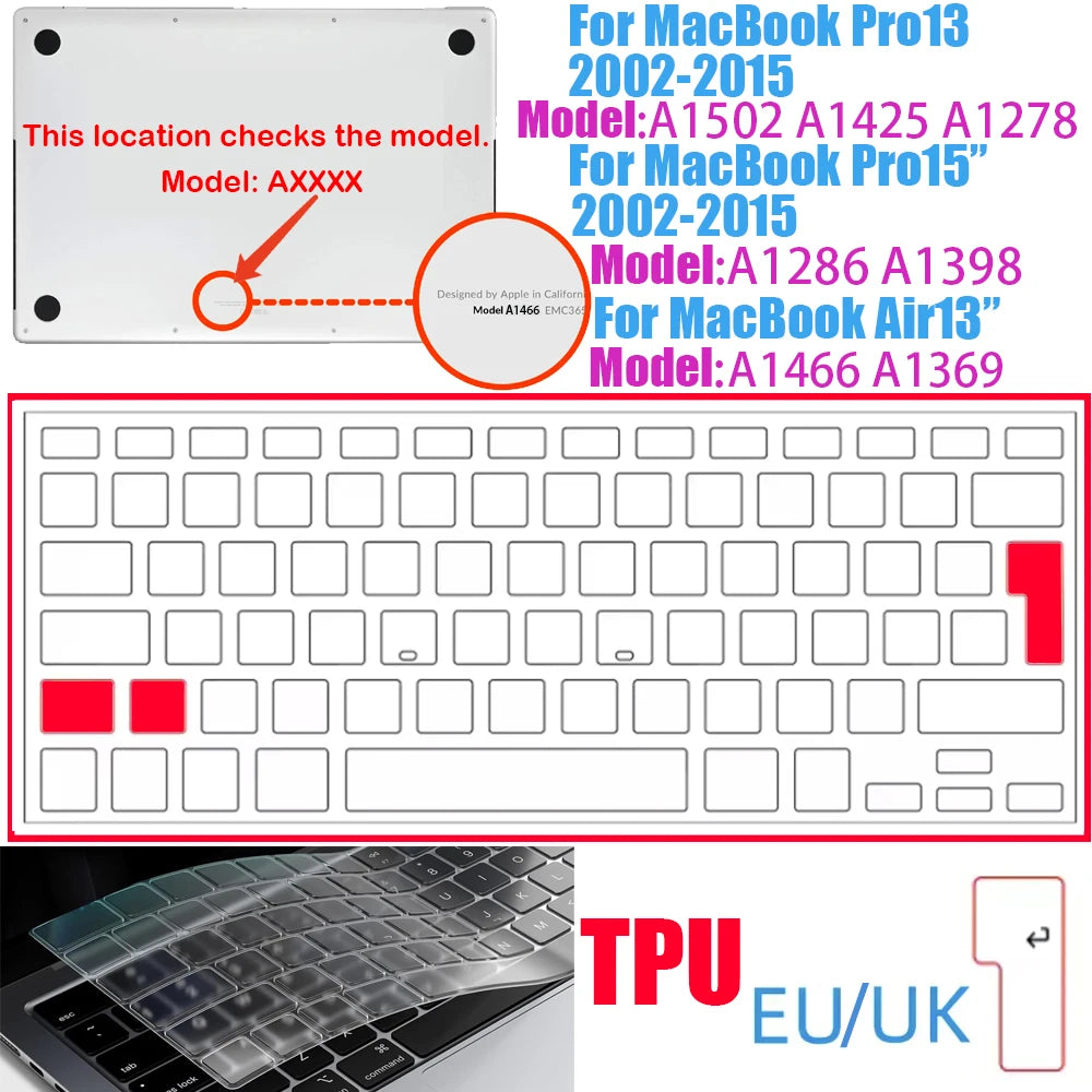 Ultra-thin TPU keyboard cover for MacBook Air and Pro models