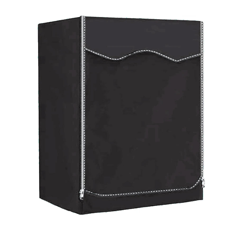 Black waterproof washing machine cover with silver sun protection detail