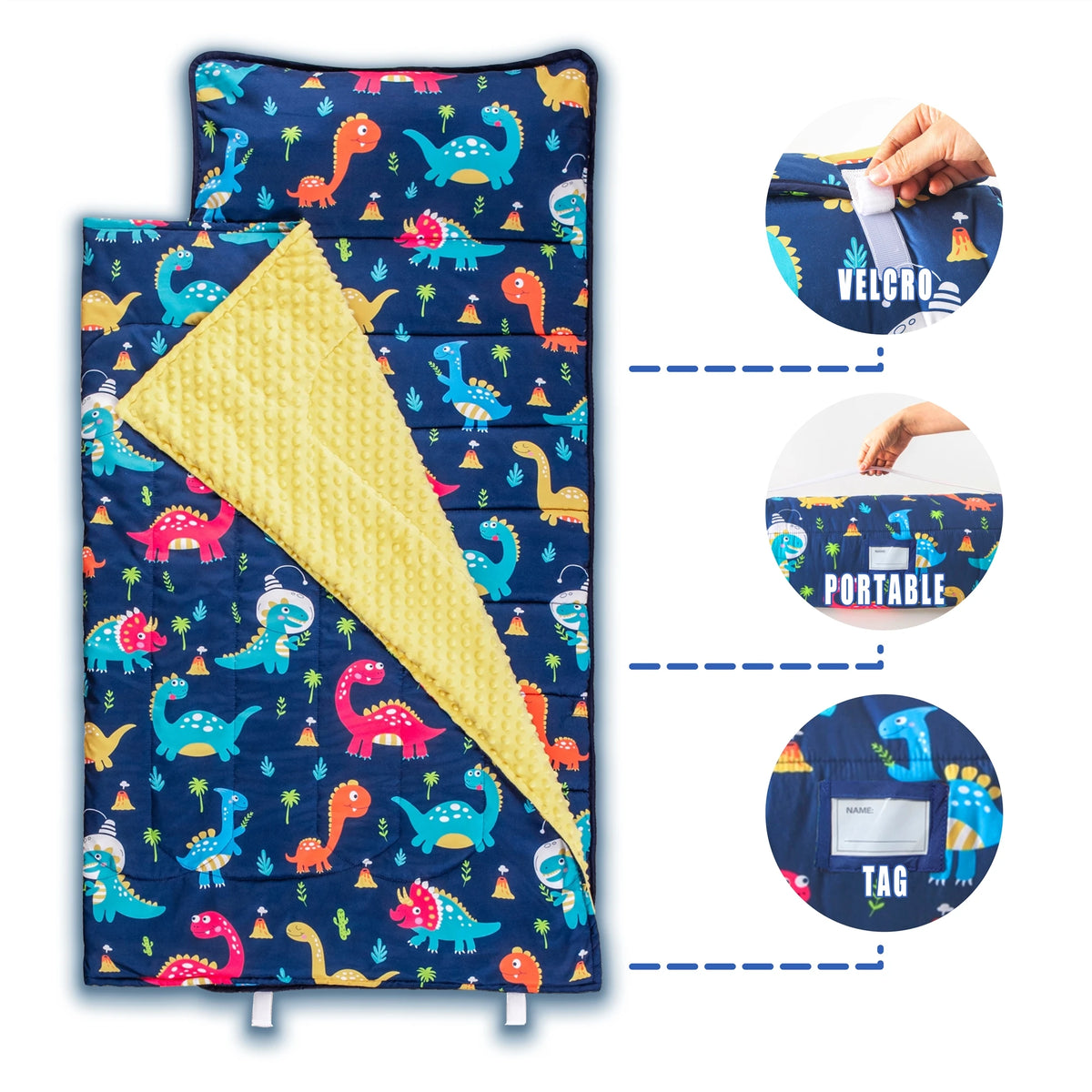 Dinosaur Toddler Nap Mat with Removable Pillow and Fleece Blanket