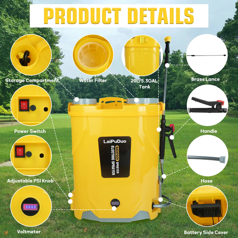 20V Battery-Powered Backpack Sprayer with Adjustable Pressure