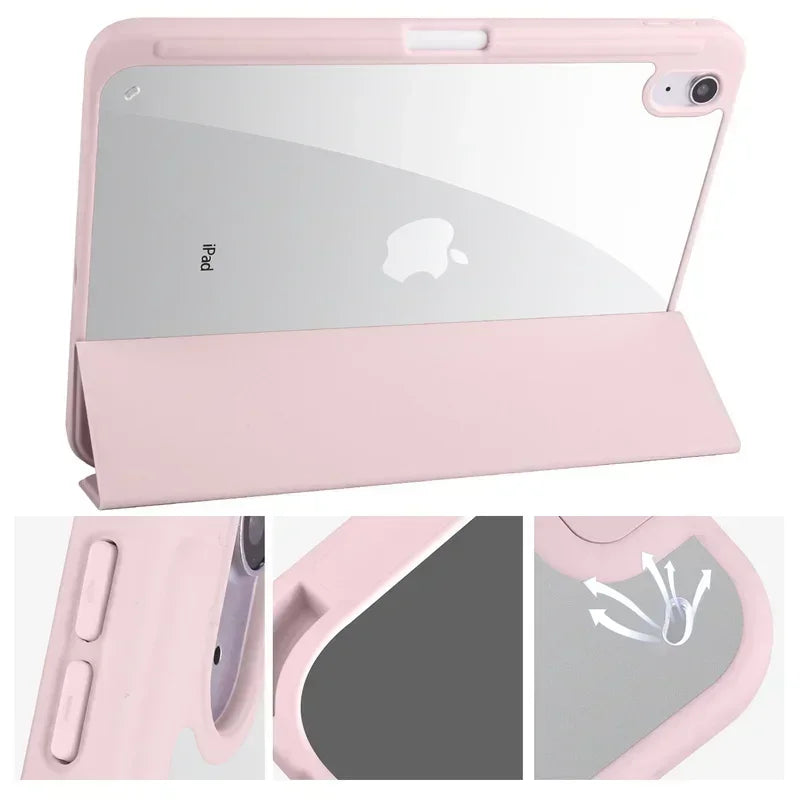 Slim Trifold iPad Case with Clear Acrylic Back and Pen Holder