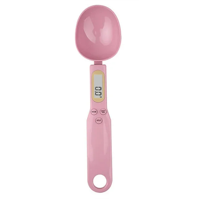 Pinkes digitales Messlöffel mit LCD-Anzeige.