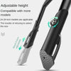 Close-up view of an adjustable bicycle kickstand with a padded grip and a textured footplate.