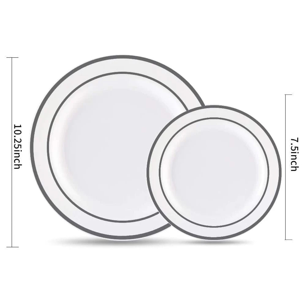 Elegant White Plastic Plates with Gold Rim