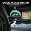 Close-up of a car sun visor can holder with a finger groove design showing how to grab a tin.