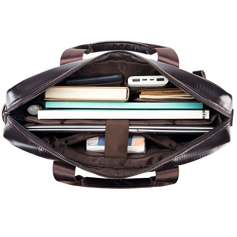 Genuine Leather Laptop Briefcase for Men – 14" Retro Cowhide Bag