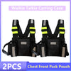 Two black chest front pack pouches used as carrying cases for walkie-talkies and radios