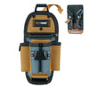A tan and gray technician tool pouch with a black belt clip and an orange strap.