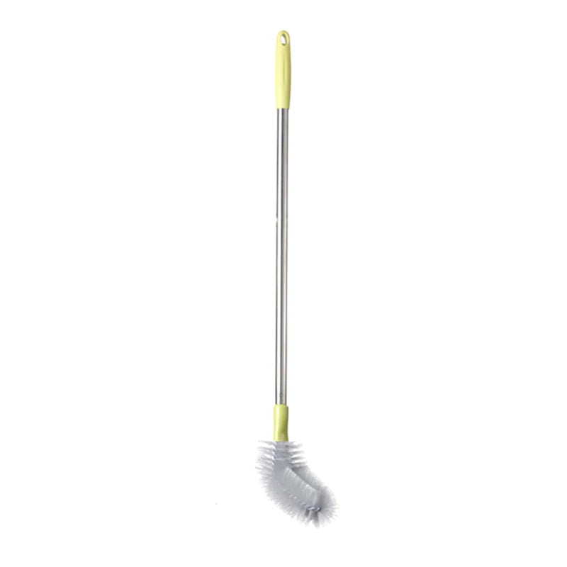 A long cleaning brush with a stainless steel handle and a gray bristled head.