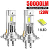 A pair of 16LED waterproof LED headlight bulbs with a silver housing and yellow light, rated IP68.