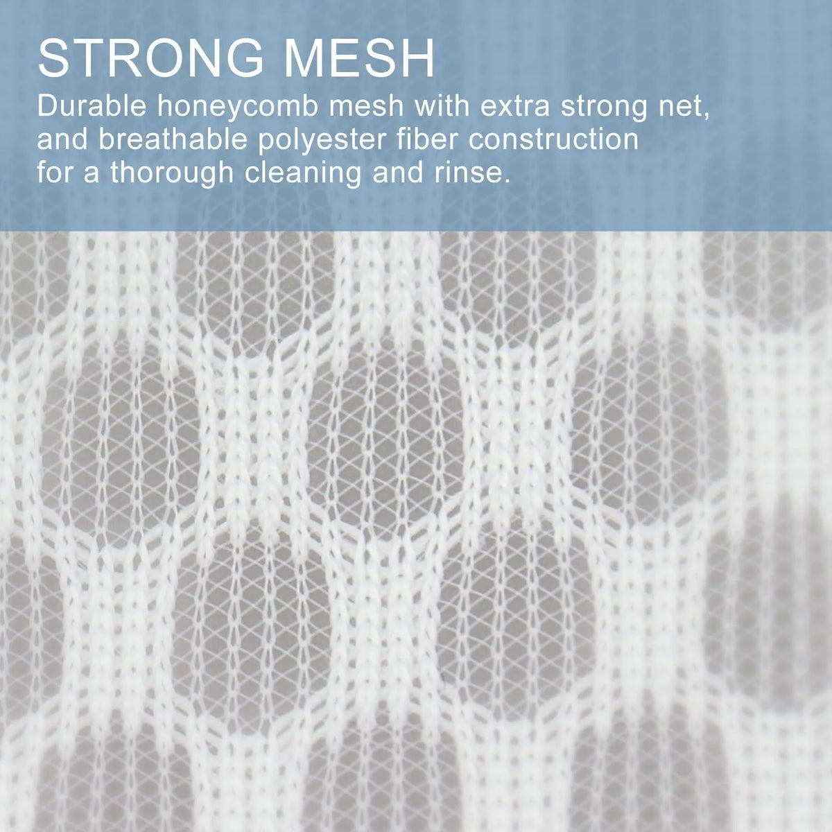 Close-up view of a strong mesh laundry bag with a honeycomb pattern