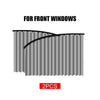 Dos cortinas solares magnéticas grises para ventanas delanteras, plegadas verticalmente.