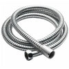 Silver high-pressure shower head with a coiled hose and a metal connector.