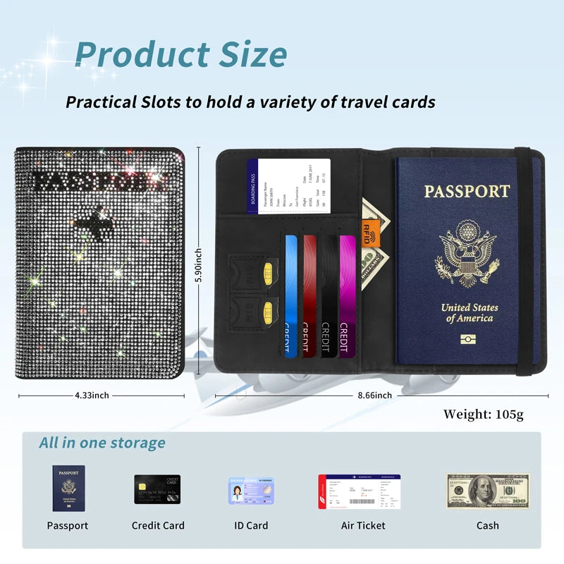 Crystal Rhinestone Passport & Card Holder Case