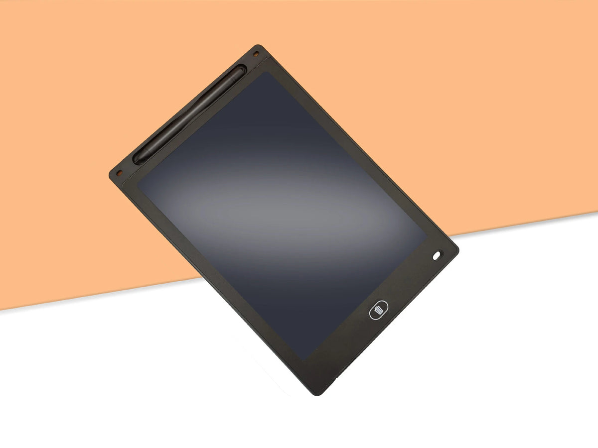Schwarzes, verstellbares LCD-Zeichen-Pad in orangefarbener Hintergrund.