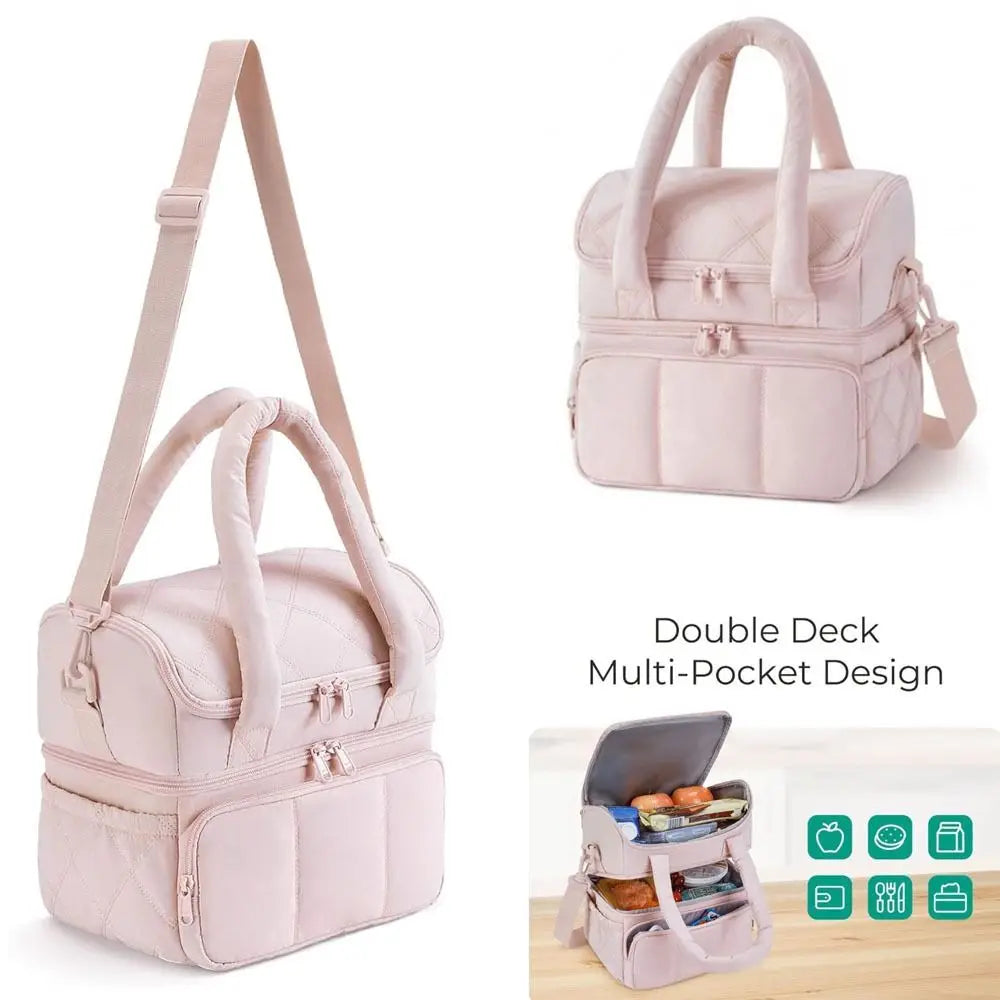 Insulated Double-Deck Lunch Tote with Leakproof Lining