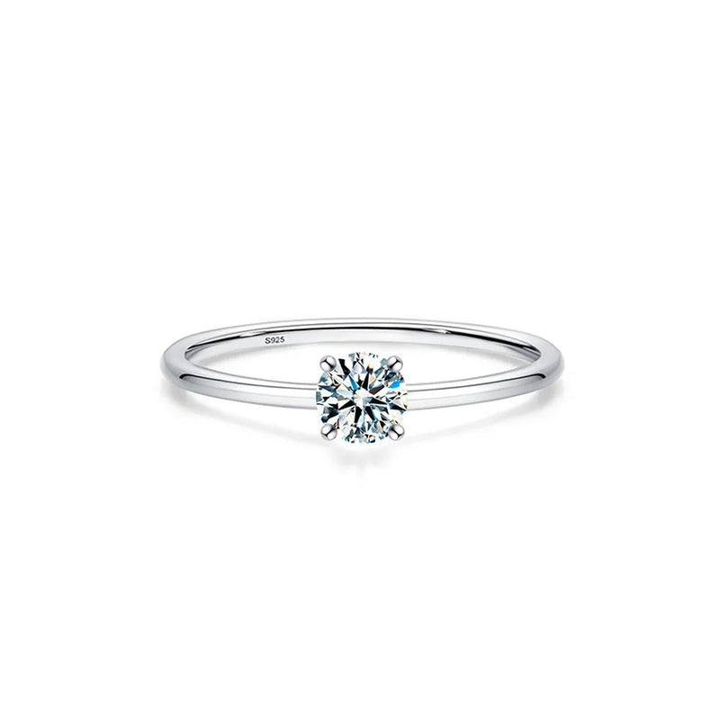 Minimalist Moissanite Solitaire Ring in Sterling Silver