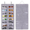 A felt eyewear organizer with sixteen slots for storing and hanging sunglasses.