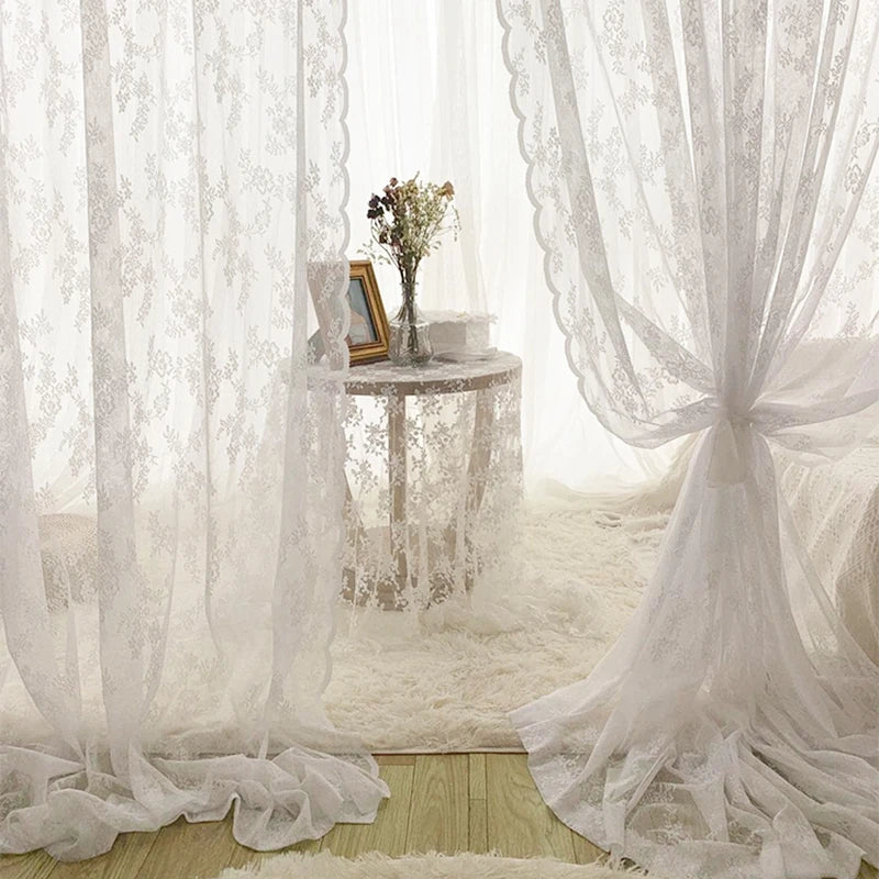 French Lace Sheer Curtains - White Tulle Voile Drapes for Bedroom & Living Room
