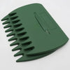 A pair of dark green ergonomic garden leaf clippers with serrated blades shown from above.