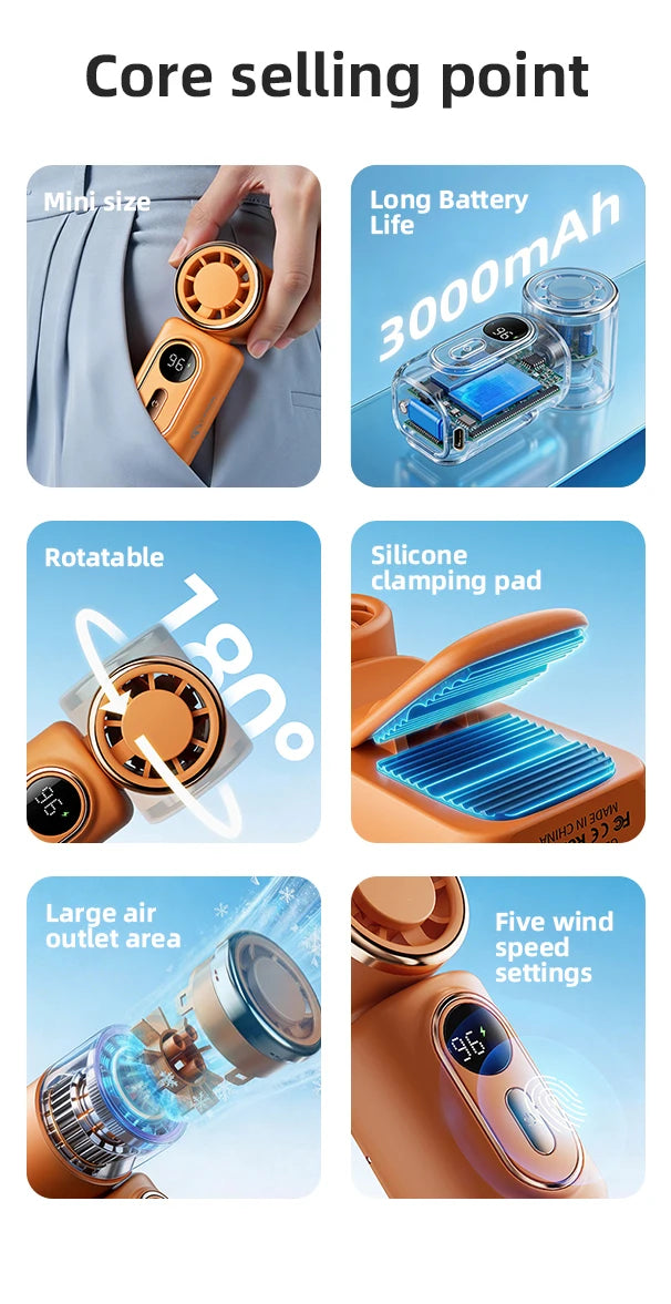 Portable Rechargeable Mini Handheld Fan with 5 Speeds & LED Display