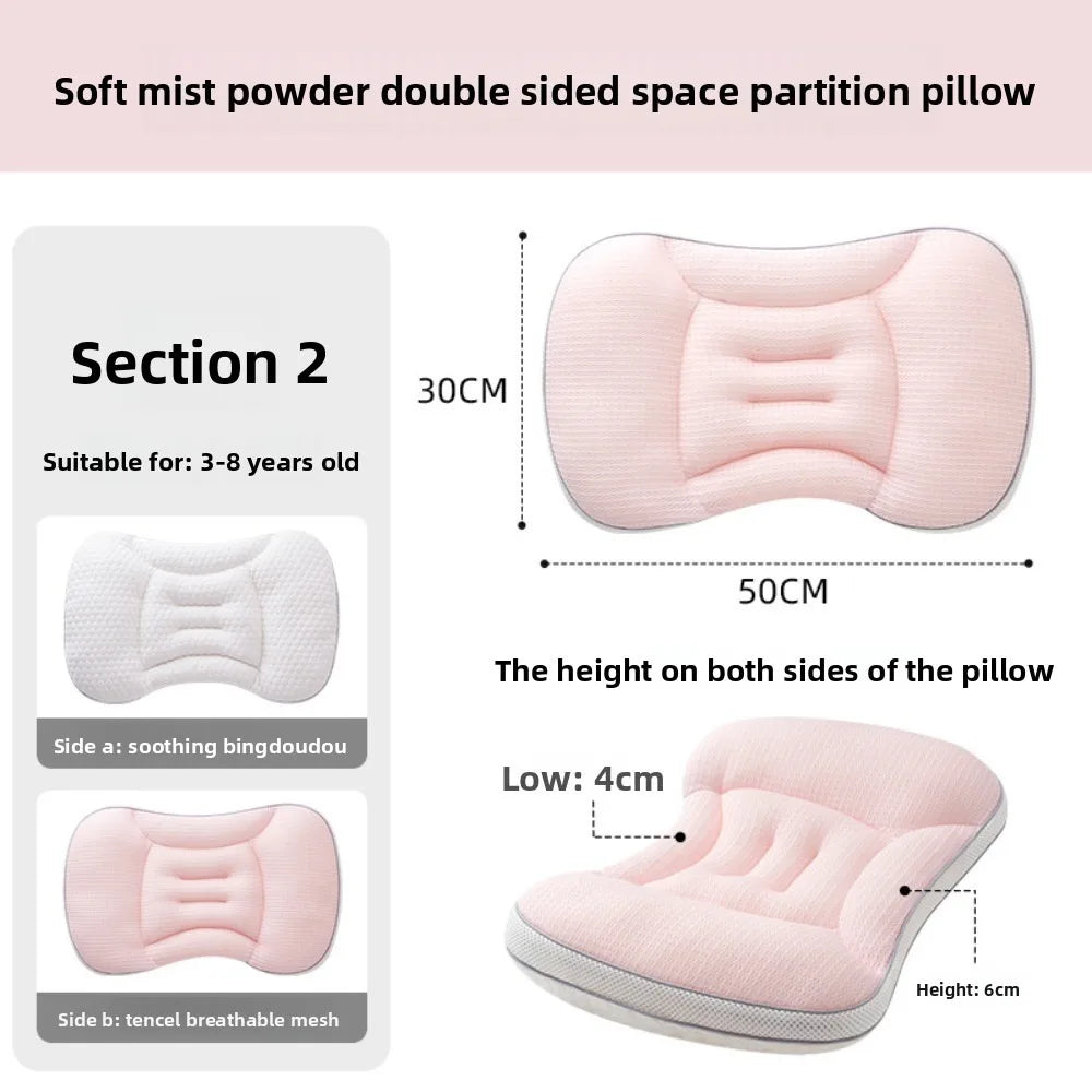 Pink soft mist powder double-sided space partition pillow suitable for 3-8 year olds