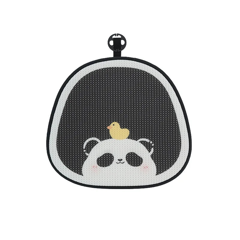 Black and white panda design car seat cover set with headrest pillows