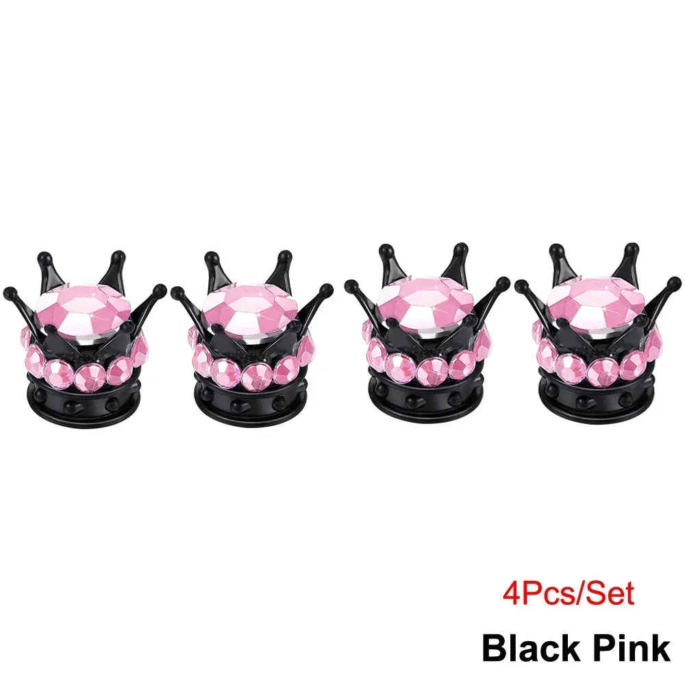 Crystal Crown Tire Valve Caps - Set of 4