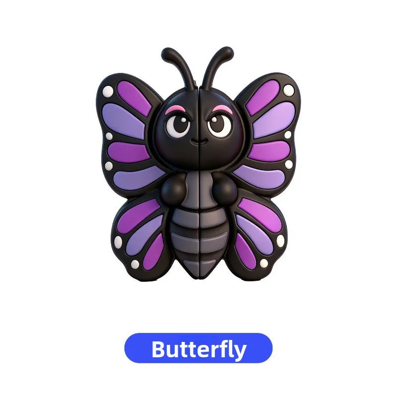 A cute 3D cartoon bee door edge protector for cars with black and purple wings.