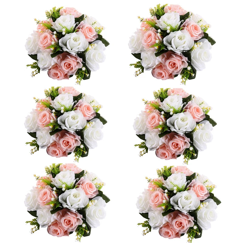 Set of 6 Silk Rose Flower Balls for Wedding & Event Decor