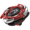 A red and silver precision metal spinning top with a black dragon design.