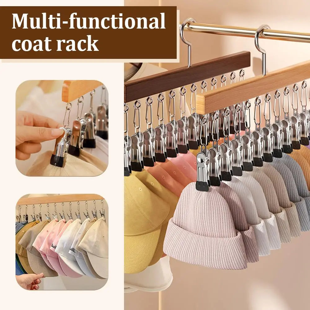 Wooden Multi-Clip Garment Hanger for Closet Organization