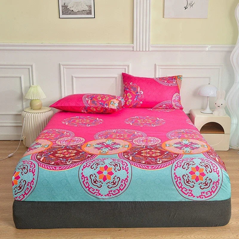 Non-Slip Fitted Sheet with Elastic Edges – Geometric Print, Soft Cotton Feel